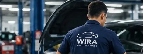 A technician working under the hood of a car